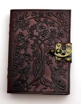 (image for) Wolf & Tree of Life leather blank book w/ latch - Click Image to Close