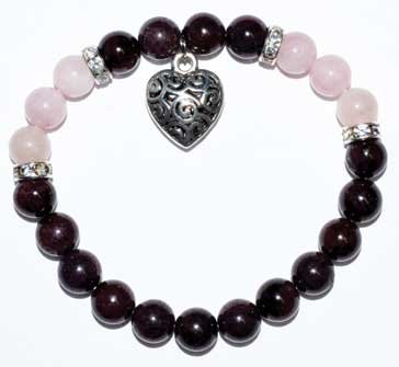 (image for) 8mm Garnet/ Rose Quartz with Heart - Click Image to Close