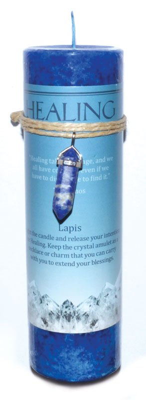 (image for) Healing pillar candle with Lapis pendant